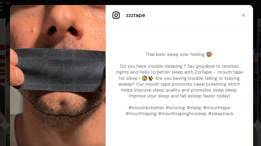 ZzzTape mouth tape reviews on Instagram