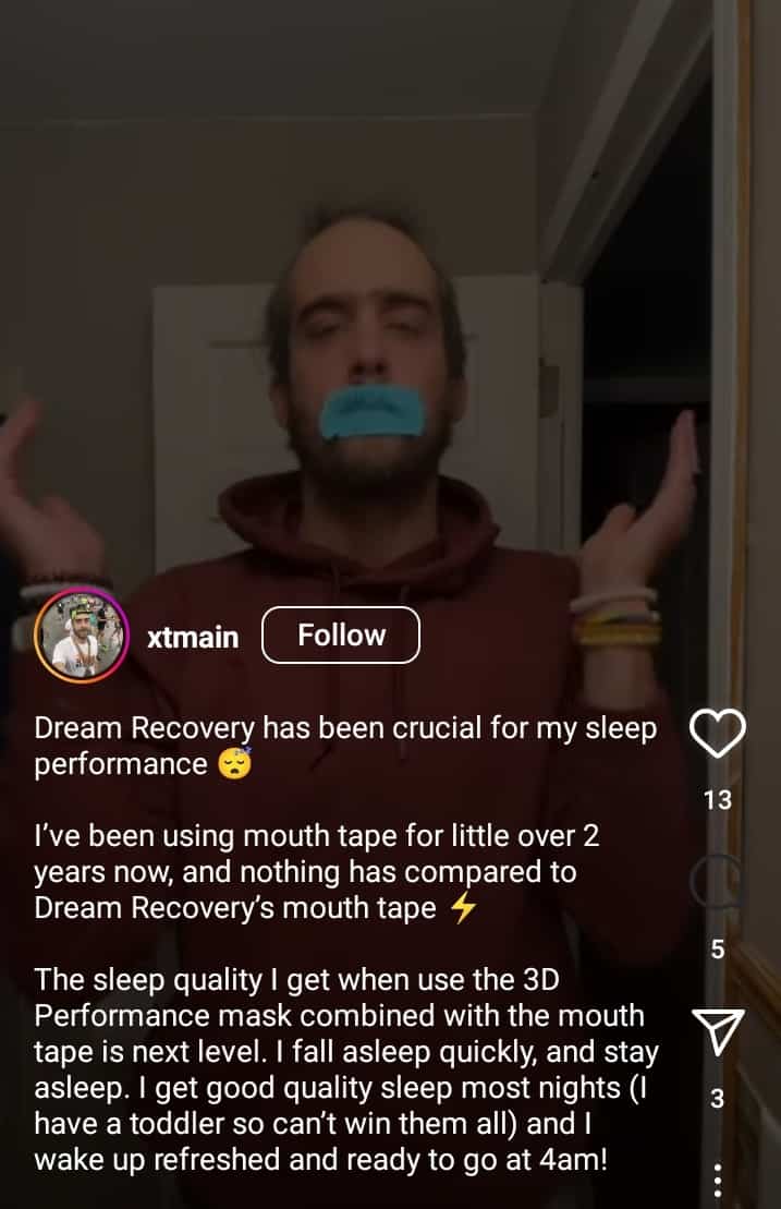 Dream Recovery mouth tape review on Instagram