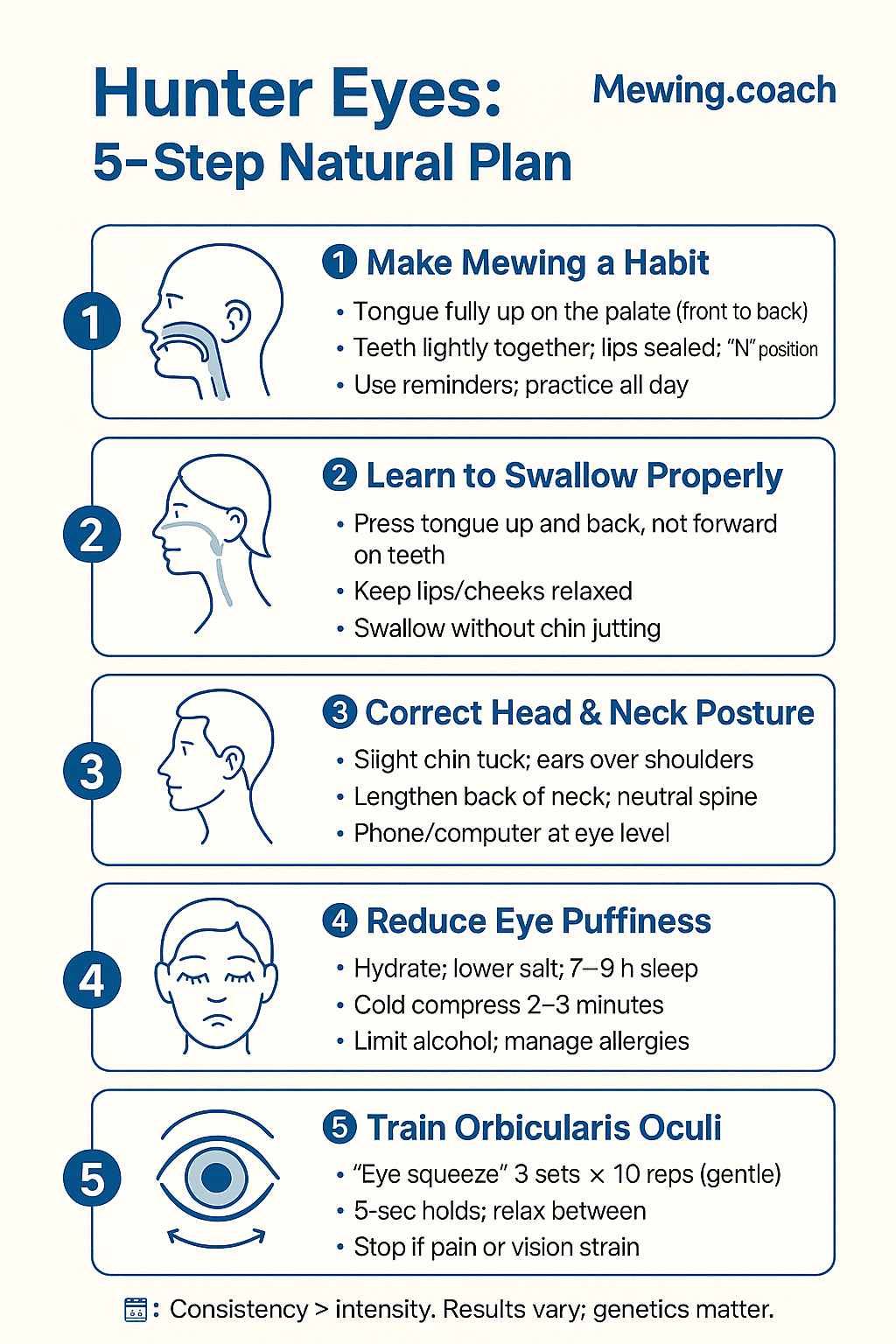 Step-by-step infographic on how to achieve hunter eyes